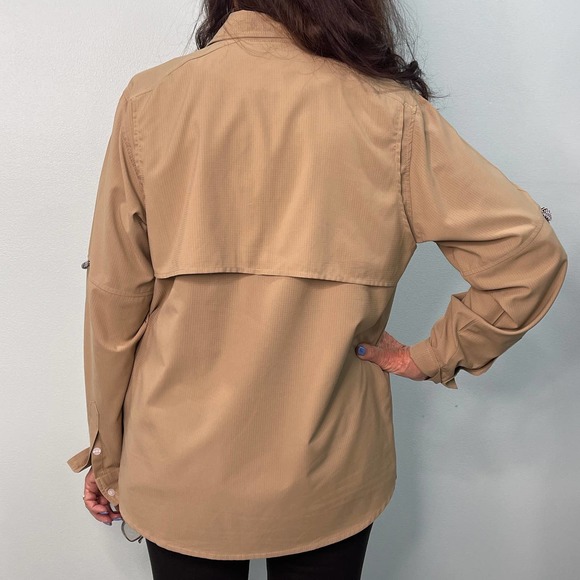 Neutral Long Button down Shirt Size Small Army Cargo Pockets Button Up Travel S - Picture 5 of 9